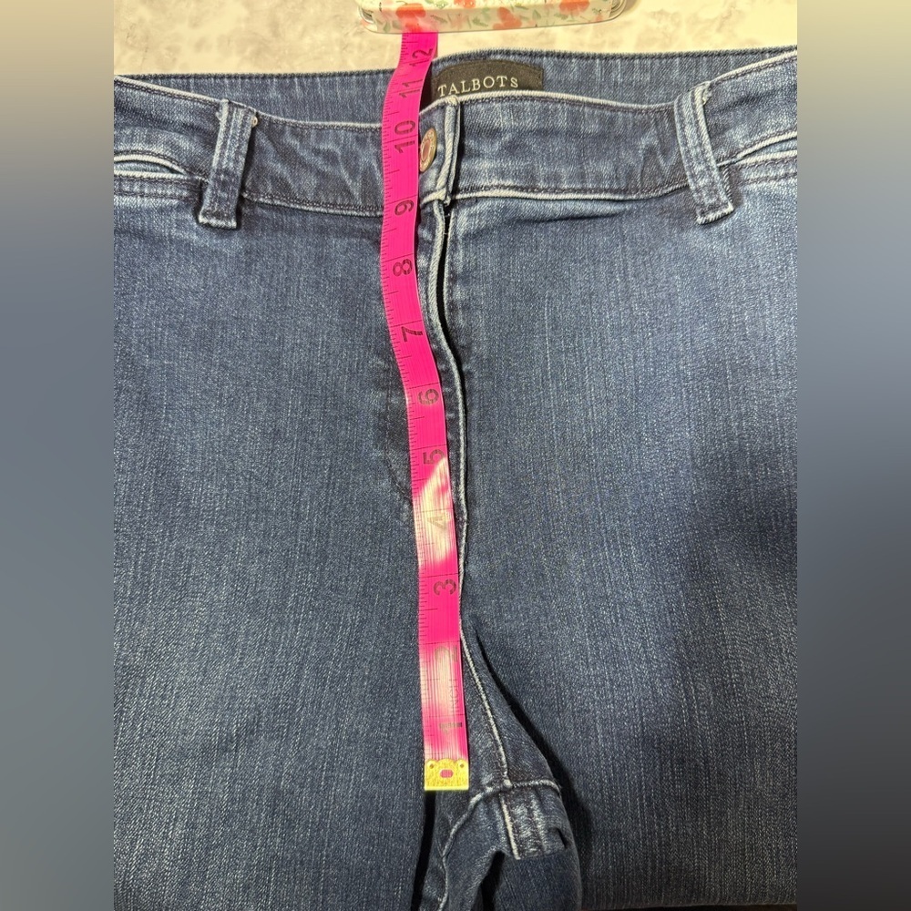 crop Sailor nautical Dark Blue High-Rise old money wide leg denim sz 10 Talbots - Picture 4 of 9